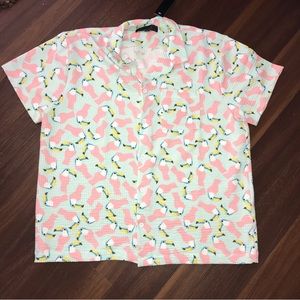 Five Points Industries Blue & Pink Hawaiian Tuscan Bird Button Up Shirt NWT